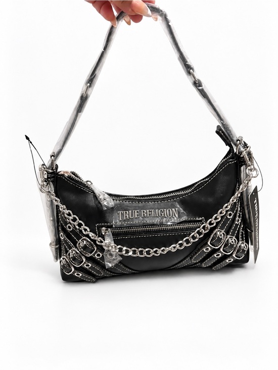 True Religion Handbags - True Religion Black Shoulder Bag with Silver Chain Trim